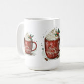 Waterverf warme chocolademelk met slaande kerst koffiemok (Voorkant links)