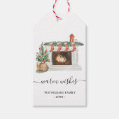 Waterverf warme wensen open haard Kerst label Cadeaulabel (Voorkant)