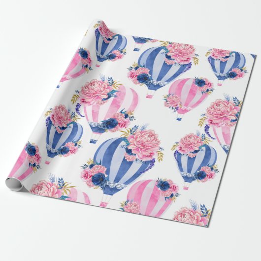 Waterverf warmloperballon cadeaupapier (Uitgerold)