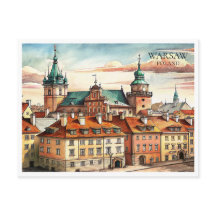 Waterverf Warschau Polen Cityscape Briefkaart