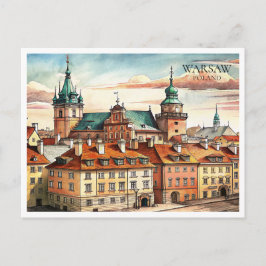 Waterverf Warschau Polen Cityscape Briefkaart