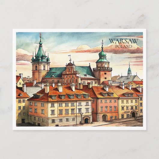 Waterverf Warschau Polen Cityscape Briefkaart (Voorkant)