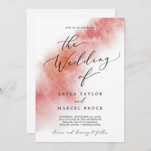 Waterverf was | Apple Red Wedding Kaart (Voorkant / Achterkant)