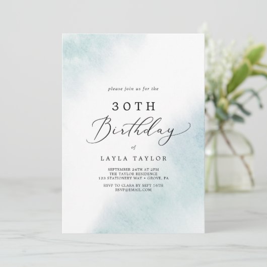 Waterverf was | Blauw 30e verjaardag Kaart (Staand voorkant)