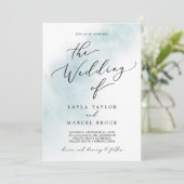 Waterverf was | Blauw de bruiloft van Kaart (Staand voorkant)