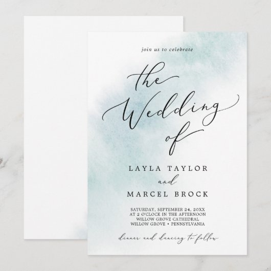 Waterverf was | Blauw de bruiloft van Kaart (Voorkant / Achterkant)