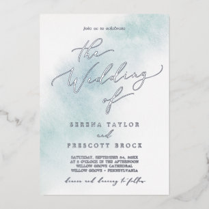 Waterverf was   Blauw- en zilverhuwelijk Folie Uitnodiging