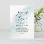 Waterverf was | Blauw Het is een Baby shower van e Kaart (Staand voorkant)