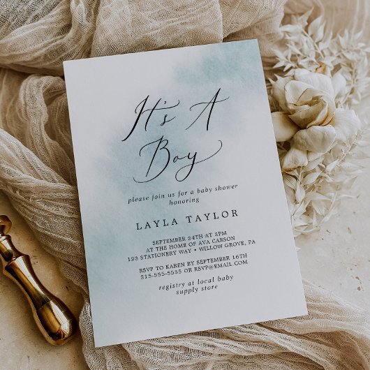 Waterverf was | Blauw Het is een Baby shower van e Kaart