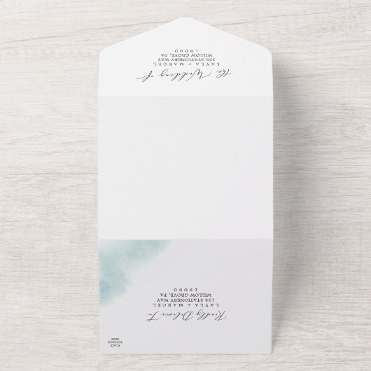 Waterverf was | Blauw huwelijk All In One Uitnodiging (Buitenkant)