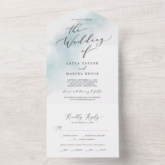 Waterverf was | Blauw huwelijk All In One Uitnodiging (Binnen)