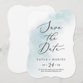 Waterverf was | Blauw huwelijk Save The Date (Voorkant / Achterkant)