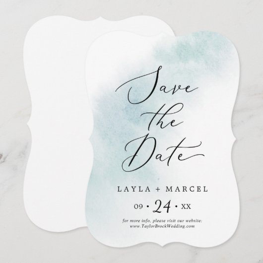 Waterverf was | Blauw huwelijk Save The Date (Voorkant / Achterkant)