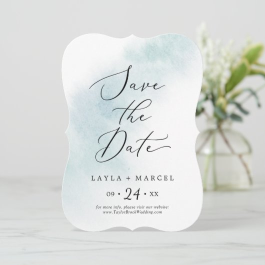 Waterverf was | Blauw huwelijk Save The Date (Staand voorkant)