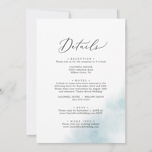 Waterverf was | Blauw in één bruiloft Kaart (Achterkant)