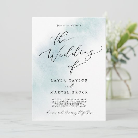 Waterverf was | Blauw in één QR-code-bruiloft Kaart (Staand voorkant)