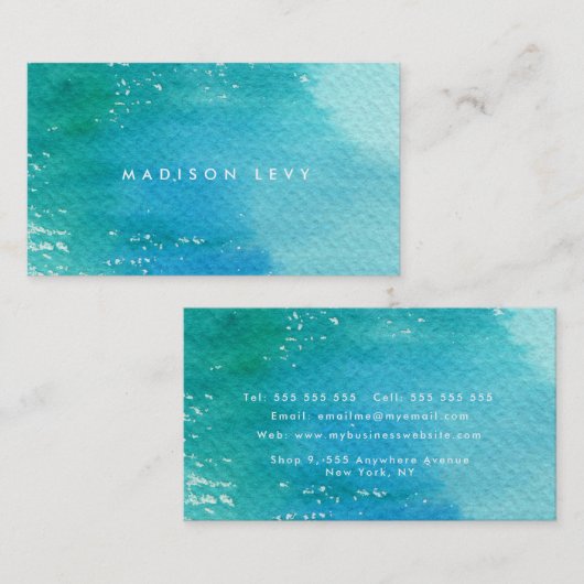 Waterverf was blauw tijdelijk minimalistisch afsprakenkaartje (Voorkant / Achterkant)