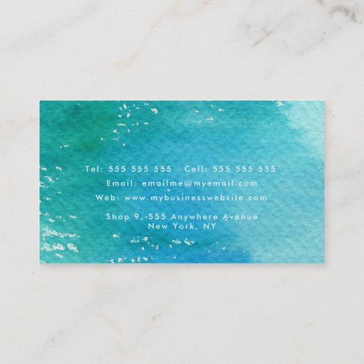 Waterverf was blauw tijdelijk minimalistisch afsprakenkaartje (Achterkant)