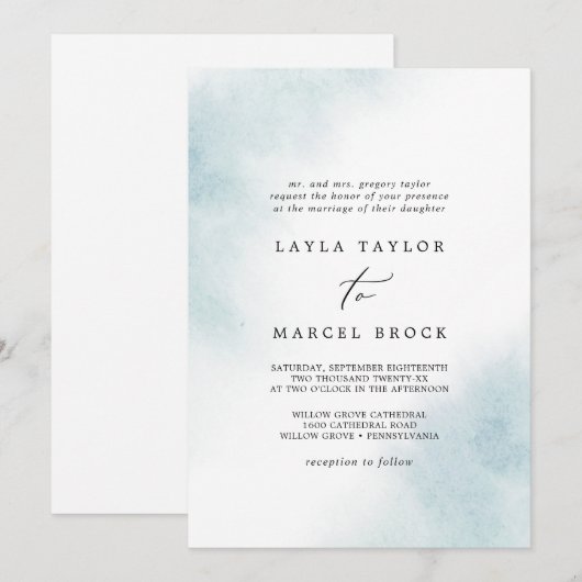 Waterverf was | Blauw traditioneel huwelijk Kaart (Voorkant / Achterkant)
