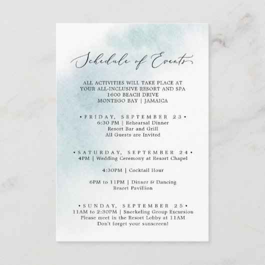 Waterverf was | Blauw weekendschema van evenemente Informatiekaartje (Voorkant)