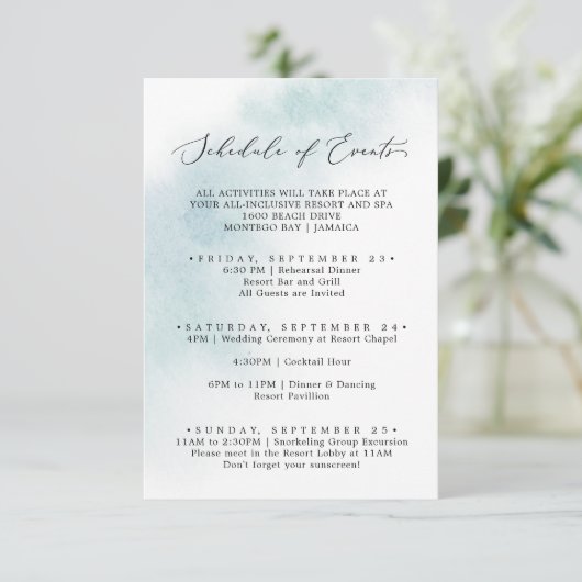 Waterverf was | Blauw weekendschema van evenemente Informatiekaartje (Staand voorkant)