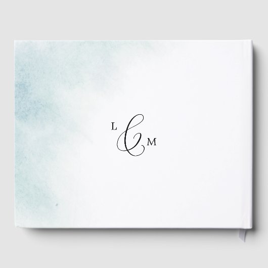 Waterverf was | Blauwe monogram rugbruiloft Gastenboek (Achterkant)