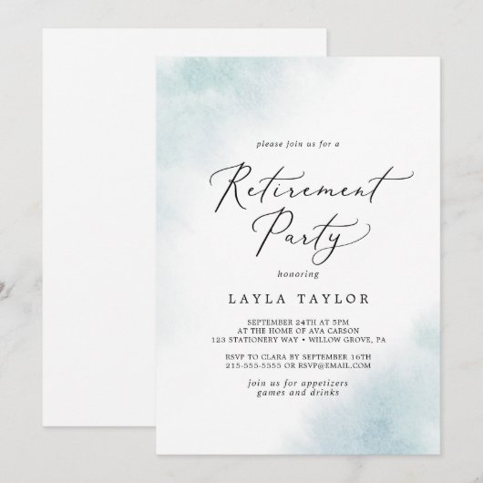 Waterverf was | Blauwe Pensioenpartij Kaart (Voorkant / Achterkant)