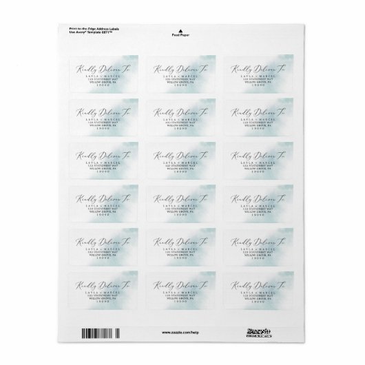 Waterverf was | Blauwe RSVP-Adresetiketten Etiket (Full Sheet)