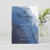 Waterverf was | blauwe uitnodiging voor weddenscha (Staand voorkant)