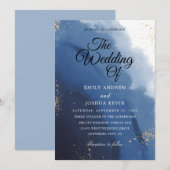 Waterverf was | blauwe uitnodiging voor weddenscha (Voorkant / Achterkant)