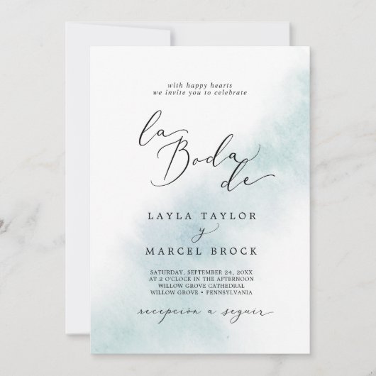 Waterverf was | Blue La Boda de Wedding Kaart (Voorkant)