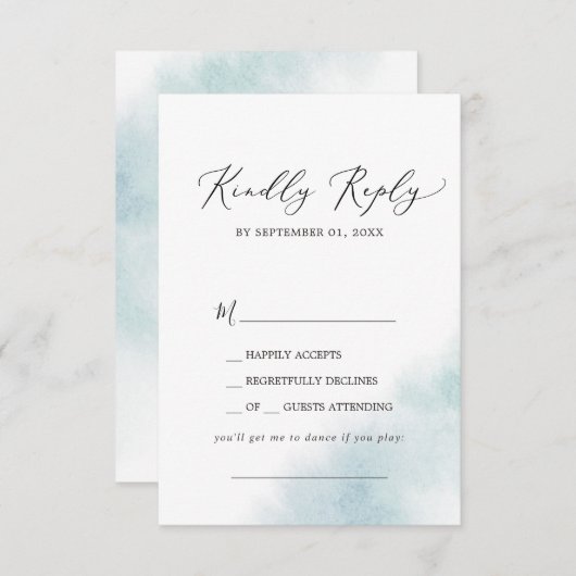 Waterverf was | Blue Song Request RSVP Card (Voorkant / Achterkant)