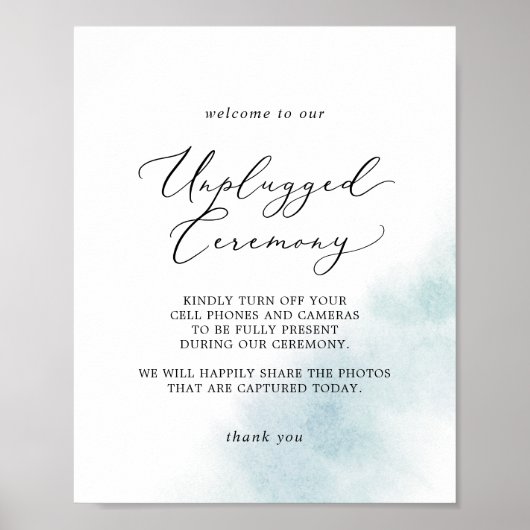 Waterverf was | Blue Unplugged Ceremony Sign Poster (Voorkant)