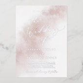 Waterverf was | Blush and Silver Foil Wedding Folie Uitnodiging (Voorkant)