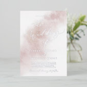 Waterverf was | Blush and Silver Foil Wedding Folie Uitnodiging (Staand Voorkant)