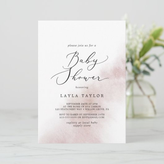 Waterverf was | Blush Baby shower Kaart (Staand voorkant)