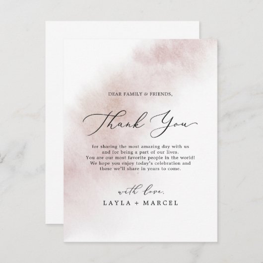 Waterverf was | Blush Hartelijk dank voor uw Kaart (Voorkant / Achterkant)