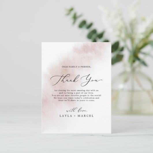 Waterverf was | Blush Hartelijk dank voor uw Kaart (Staand voorkant)