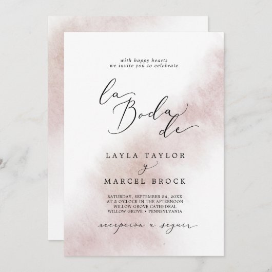 Waterverf was | Blush La Boda de Wedding Kaart (Voorkant / Achterkant)