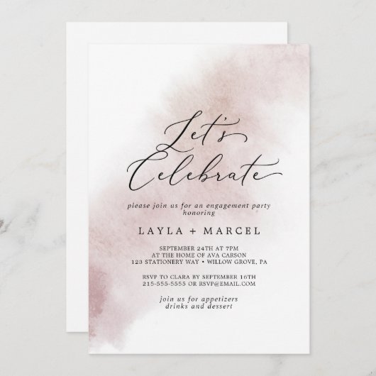 Waterverf was | Blush Let's Celebrate Kaart (Voorkant / Achterkant)