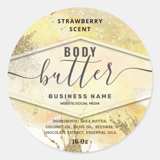 Waterverf was glinsterend script body butter label (Voorkant)