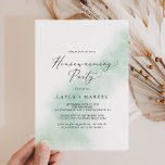 Waterverf was | Green Housewarming Party Kaart<br><div class="desc">Deze waterverf is de uitnodiging van de groene partij voor de opwarming van het huishouden perfect voor een modern evenement. Het eenvoudige en klassieke ontwerp biedt een spetter van pastelkleurige groene waterkleur met een minimalistische elegante stijl.</div>