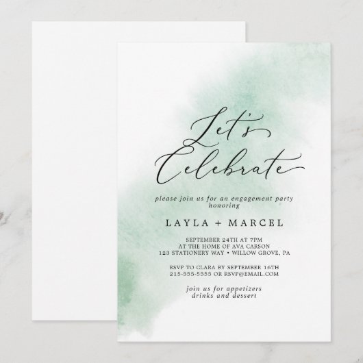 Waterverf was | Green Let's Celebrate Kaart (Voorkant / Achterkant)