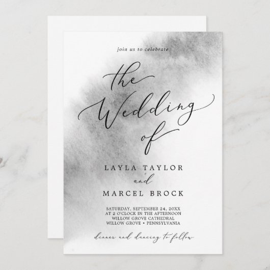 Waterverf was | Grijs de uitnodiging (Voorkant / Achterkant)