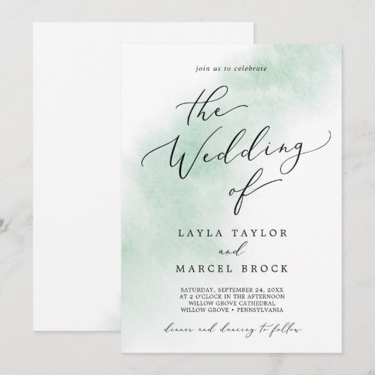 Waterverf was | Groen de bruiloft van Kaart (Voorkant / Achterkant)