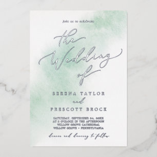 Waterverf was Groen en zilver-olievlek Folie Uitnodiging