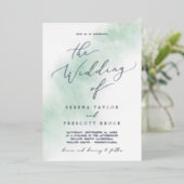 Waterverf was | Groen en zilver-olievlek Folie Uitnodiging (Staand Voorkant)