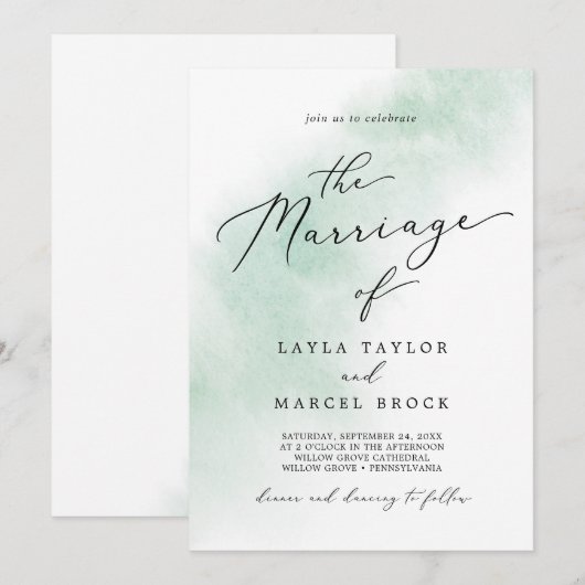 Waterverf was | Groen huwelijk van Kaart (Voorkant / Achterkant)