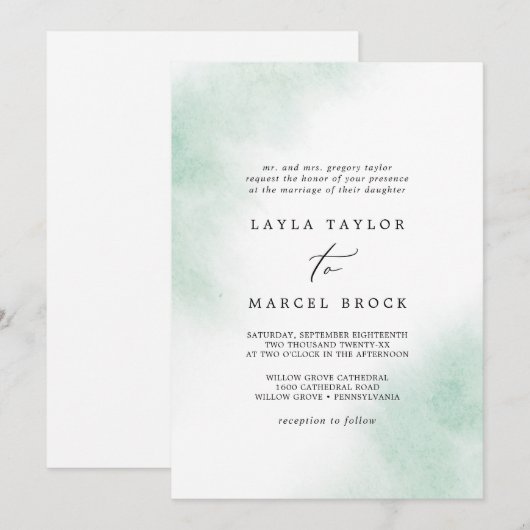 Waterverf was | Groen traditioneel huwelijk Kaart (Voorkant / Achterkant)