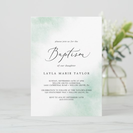 Waterverf was | Groene baptisme Kaart (Staand voorkant)